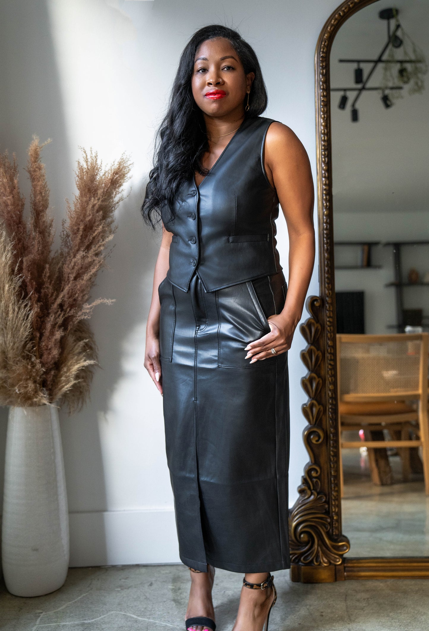 Alice Faux Leather Midi Skirt